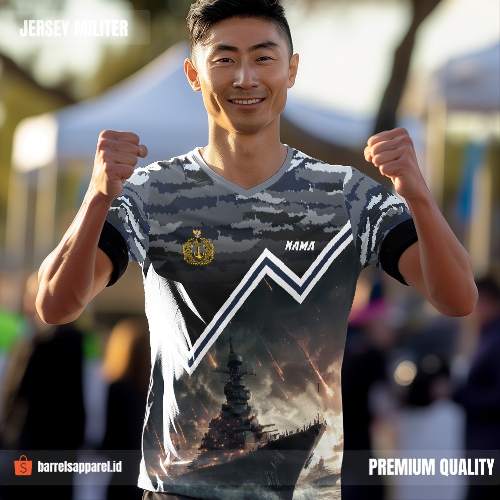 Kaos Jersey Militer Tentara TNI AL Angkatan Laut Hitam Abu Motif Loreng Kapal 11