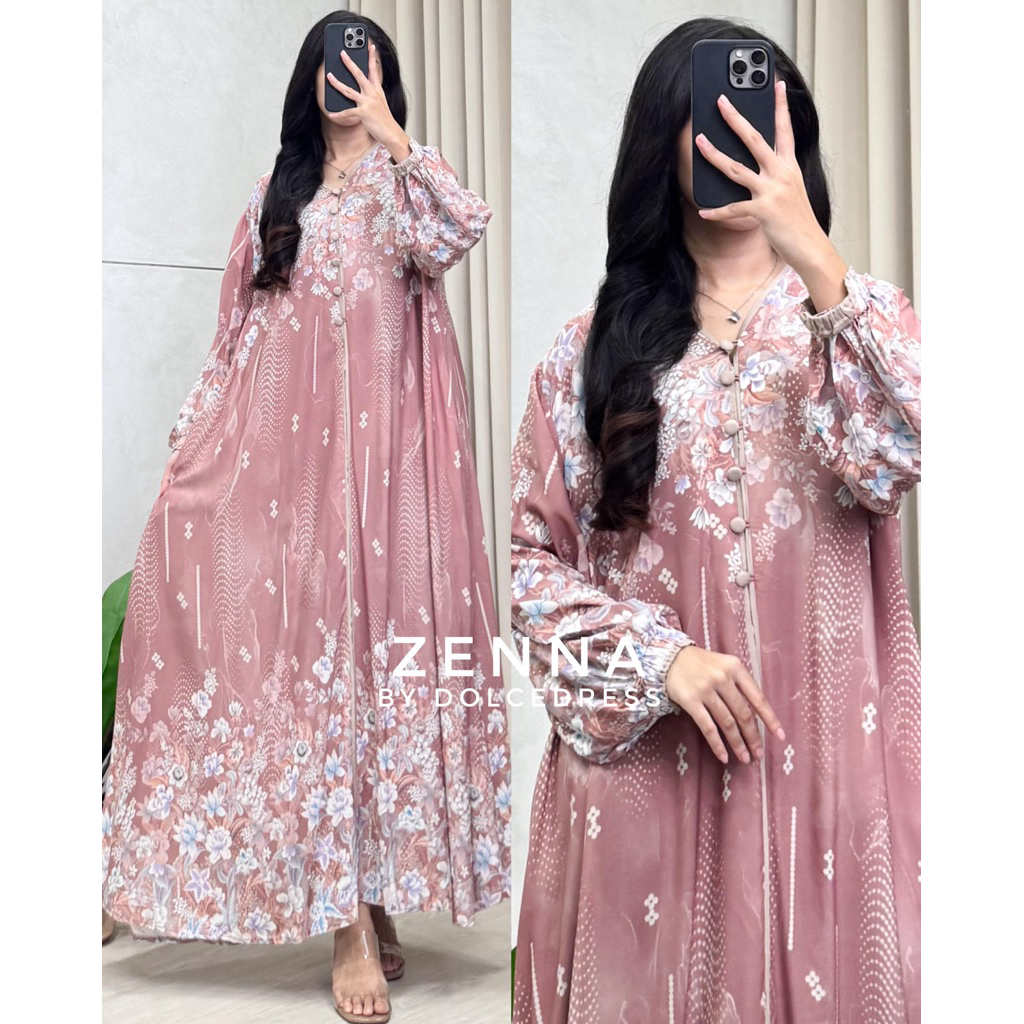 Daster Dolcedress ZENNA Midi Dress Mix Polos Jumbo Lengan Panjang Bahan Rayon