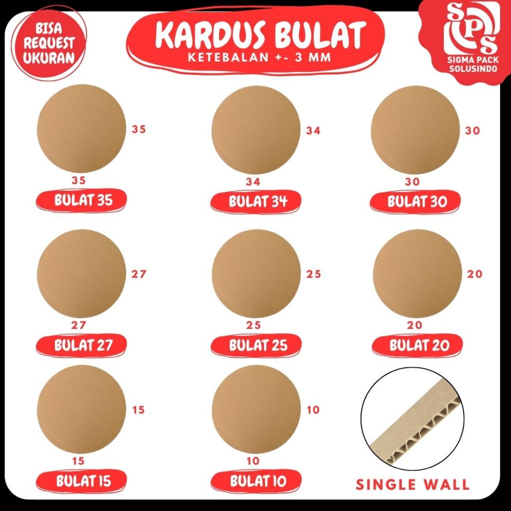 Kardus Bulat 40x40/35x35/34x34/30x30/27x27/25x25/20x20/18x18/15x15/10x10 kardus lembaran Bulat /Shee