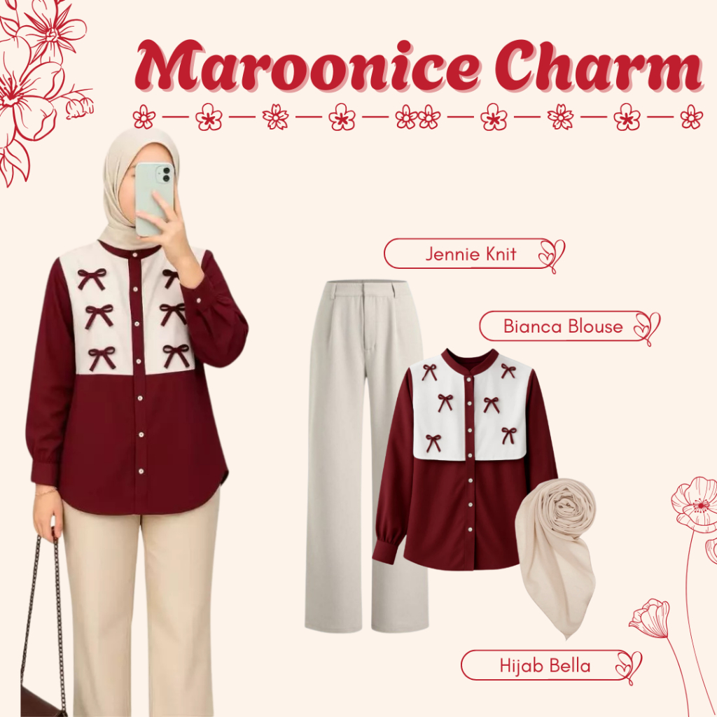 One Set Padel Hijab (Blouse, Knit Pants, Hijab) Setelan Remaja Wanita Kekinian Outfit Hangout (FE36)