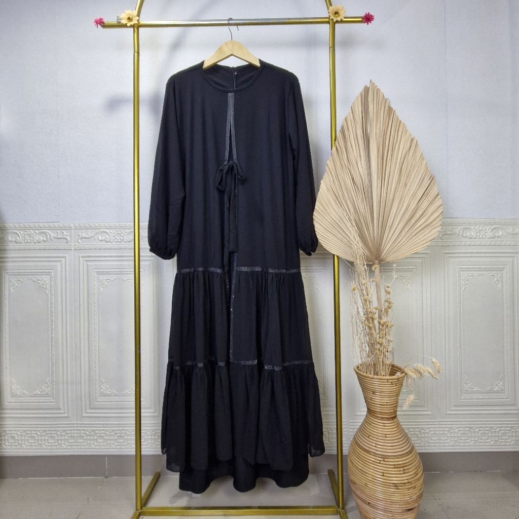 ABAYA AMITA HITAM WANITA ROMPI RAMPEL
