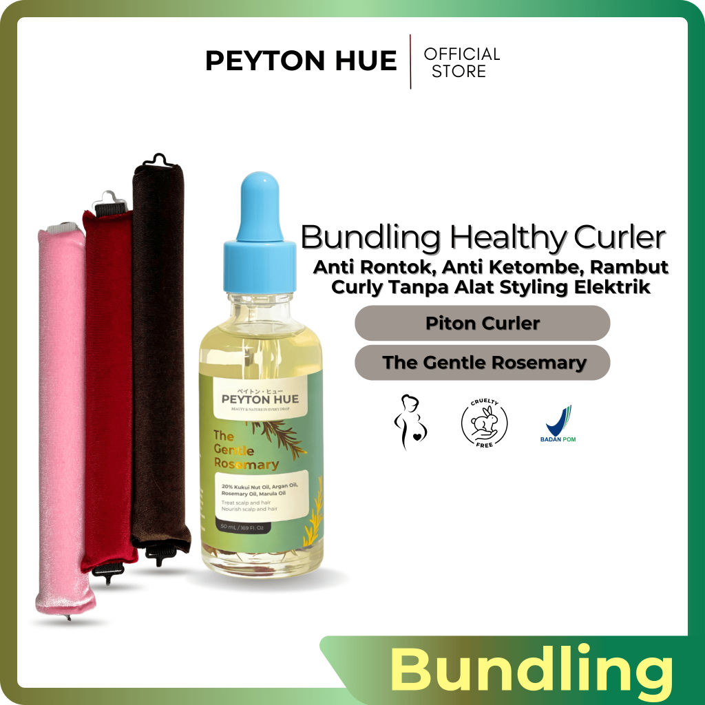 Peyton Hue - Gentle Bloom The Gentle Rosemary Hair Oil + Heatless Curler untuk Rambut Curly Sehat, A