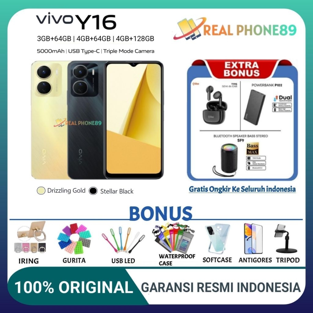 VIVO Y16 RAM 3/32GB | Y16 RAM 4/64GB | y16 4/32  | Y15S 3/32GB | Y16 4/128 GB GARANSI RESMI VIVO IND