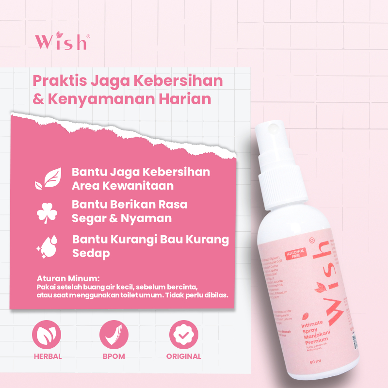 Wish INTIMATE SPRAY 60ML dr Boyke - Spray Pembersih Area Kewanitaan Herbal Antiseptik