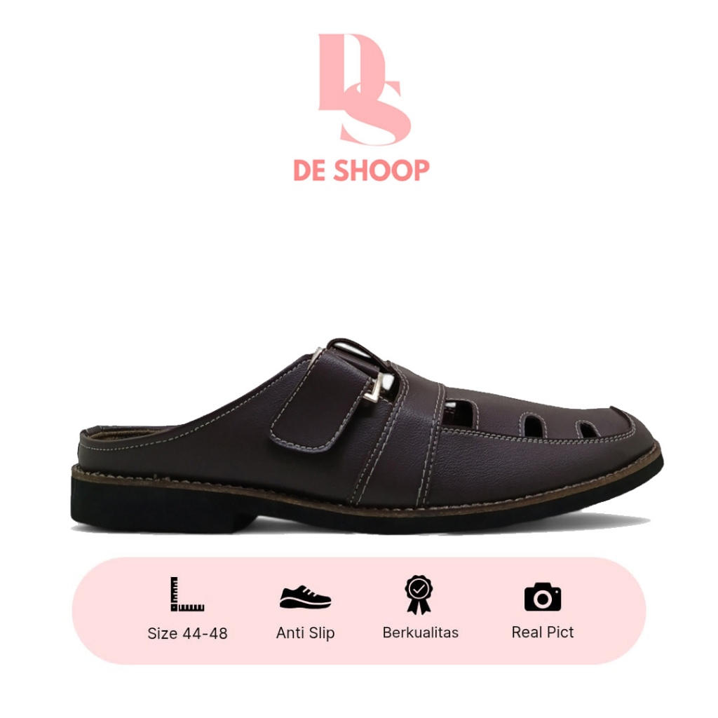 DeShoop Sepatu Sandal Pria Dewasa Formal Bustong Kulit Asli Ukuran Jumbo Derick X017 Edition