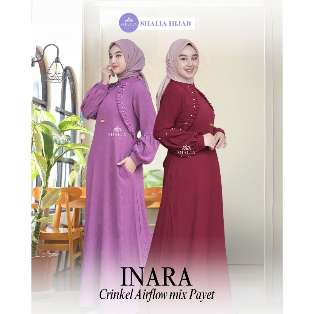 Shalia Hijab – Inara Gamis Payet Kondangan Pesta Crinkel Airflow Premium Elegan Simple Busui JUMBO