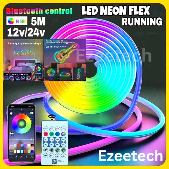 Lampu LED RGB Neon Flex 5 Meter Running Led Komplit USB Remote Sensor Waterproof