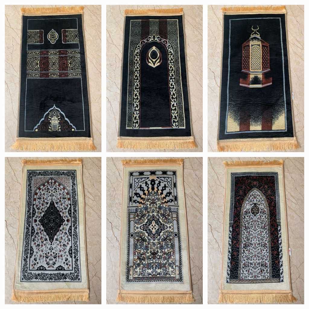 GROSIR Sejadah Turki Turkiye Tebal Kiswah Hitam Embos Ukuran Midi