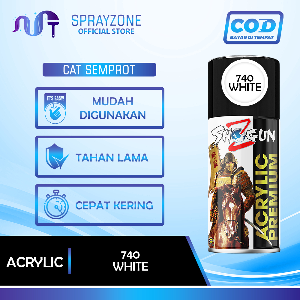 Cat Semprot Putih Solid Mengkilap Shogun Z Acrylic Premium Putih 740 (300cc) - Pilok Pilox Pylox