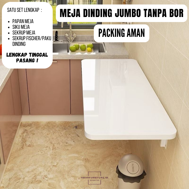 Omahfurniture.id Meja Lipat Dinding Tanpa Bor Meja Belajar Kerja Jumbo 120x40 100x50 100x40 80x40