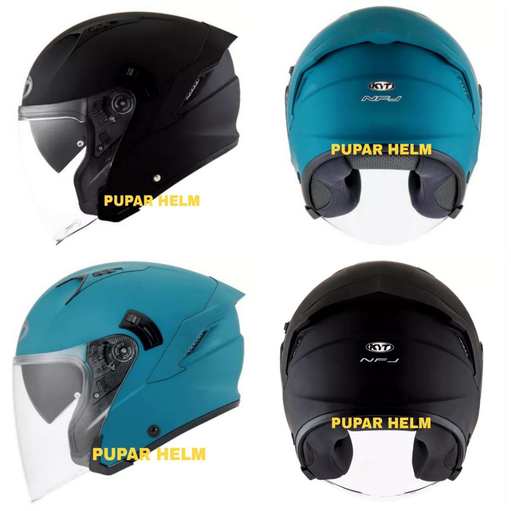 Helm Half Face KYT NFJ Plain Matt Black Double Visor Original SNI