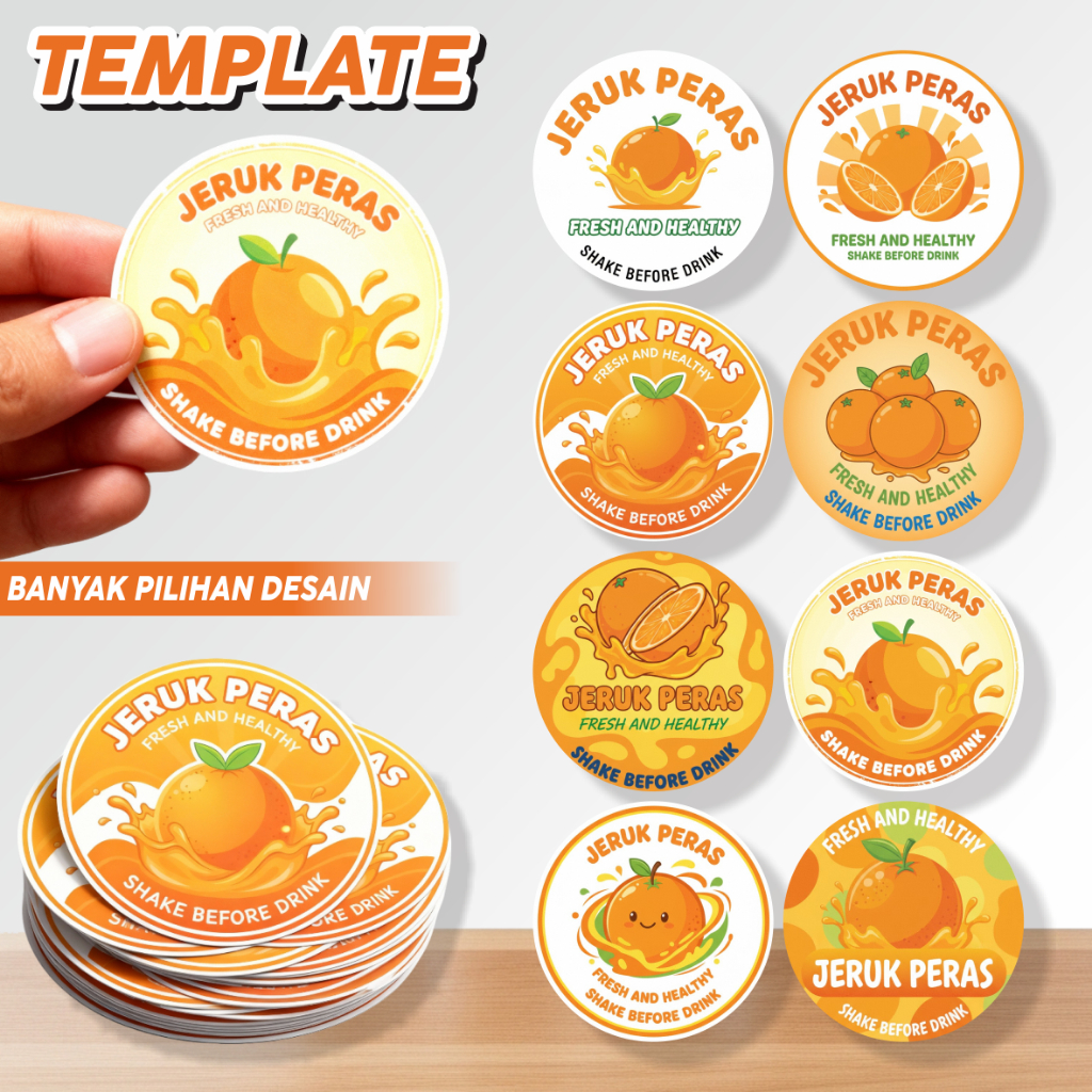 Stiker Label Minuman jeruk peras isi 54 Pcs Sticker Label Gelas Cup Minuman
