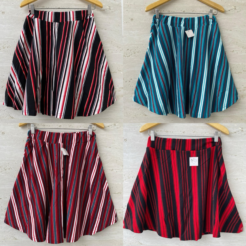 Rok Mini 3/4 Rok Pendek Wanita Wafel Salur