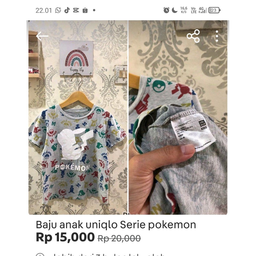 kaos anak laki laki hnm pokemon preloved