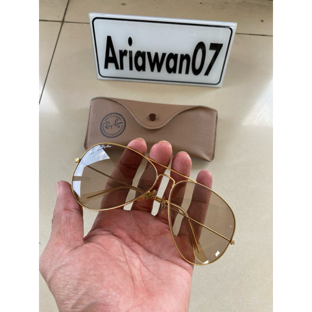 kacamata b&amp;l ray-ban usa aviator sz 62 kaca photobrown siang malam