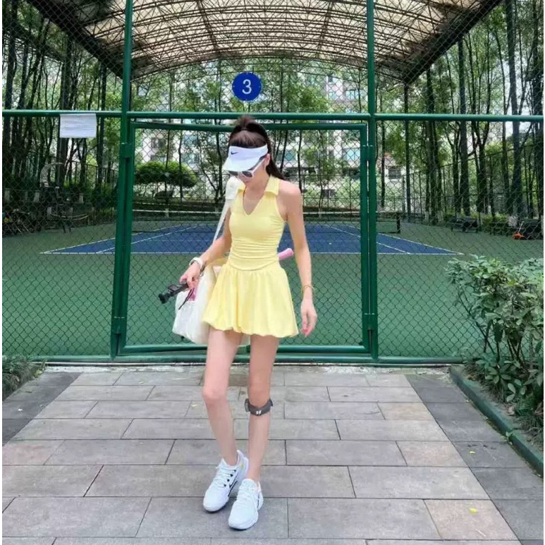 Rally Set padel tennis setelan polo kerah sportswear baju pakaian yellow pastel kuning pink merah mu