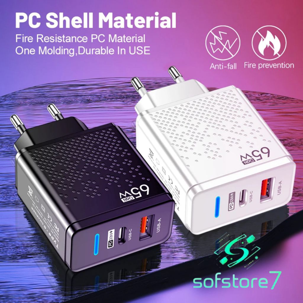 Batok Adaptor Kepala Charger 65w Dual Port 65 Watt