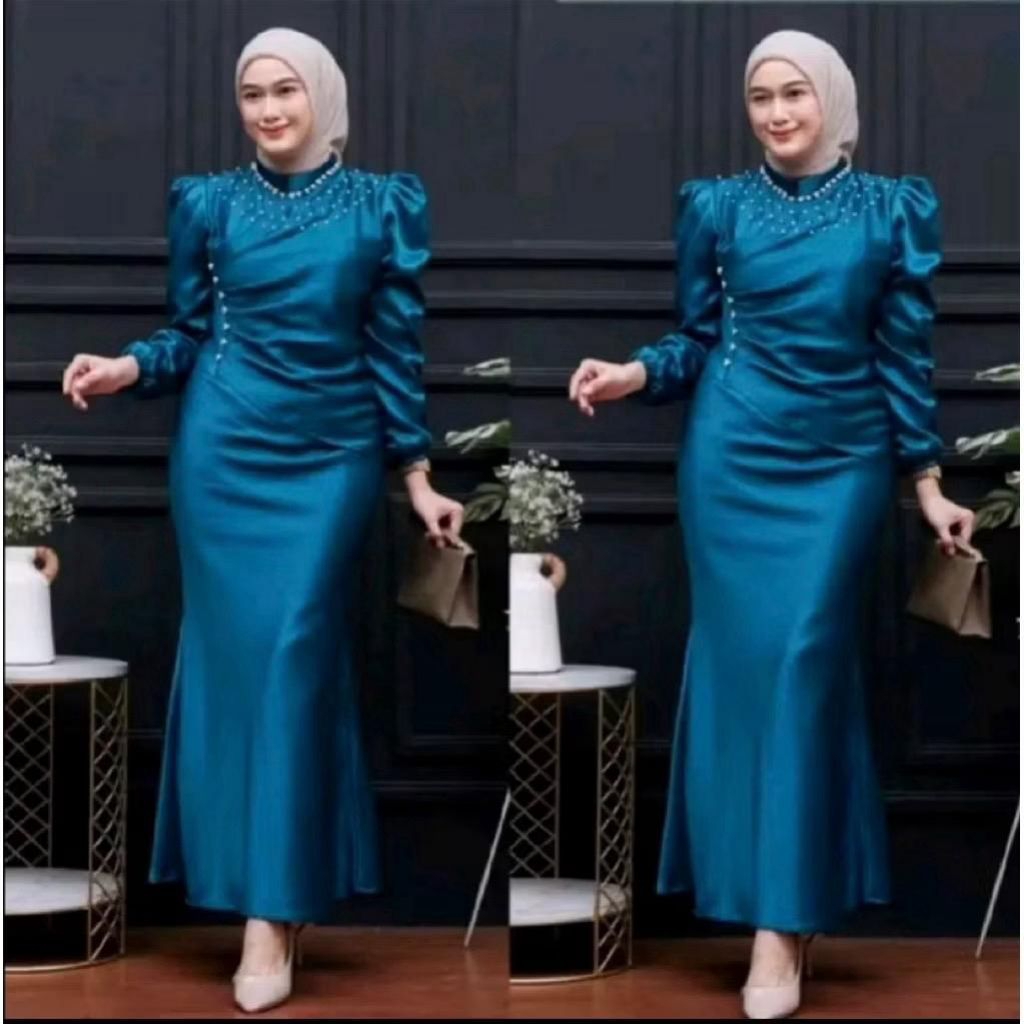 Vina Dress Mermaids By Maharaja Elegance Gamis Slimfit Satin Silk Premium Gaun Pesta Kondangan Lamar