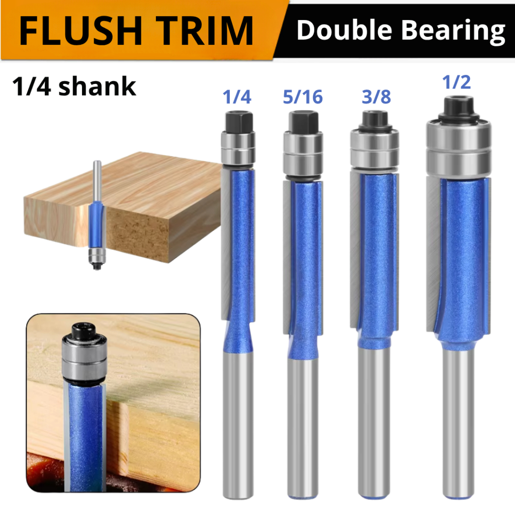 Set Mata Trimmer profil kayu Double Bearing flush trim bit 6,35 mm