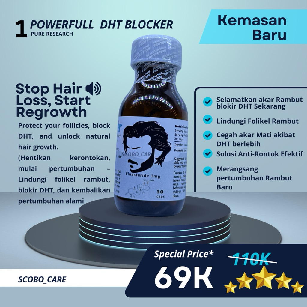 Finasteride 1 mg Premium quality pharma Rambut Rontok penghambat DHT ampuh paten isi 30 kapsul, Obat