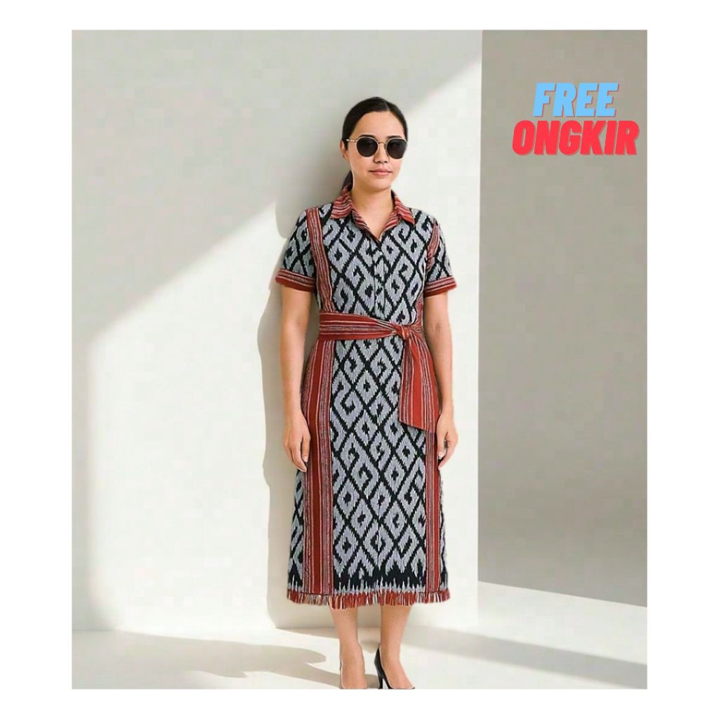 DRESS TENUN WANITA ELEGAN KAIN TENUN IKAT ASLI NTT BAJU ADAT MODERN UNTUK ACARA RESMI, KONDANGAN, PE