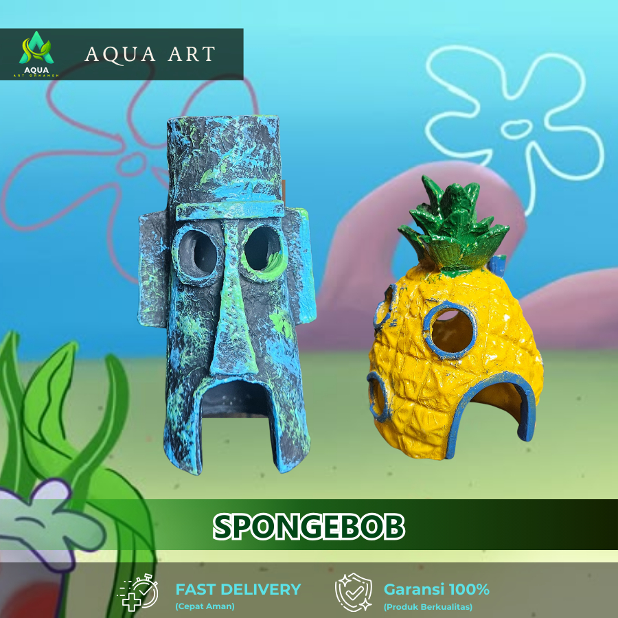 Rumah Spongebob Squidward Hiasan Ornamen Akuarium Bahan Resin Aman Buat ikan