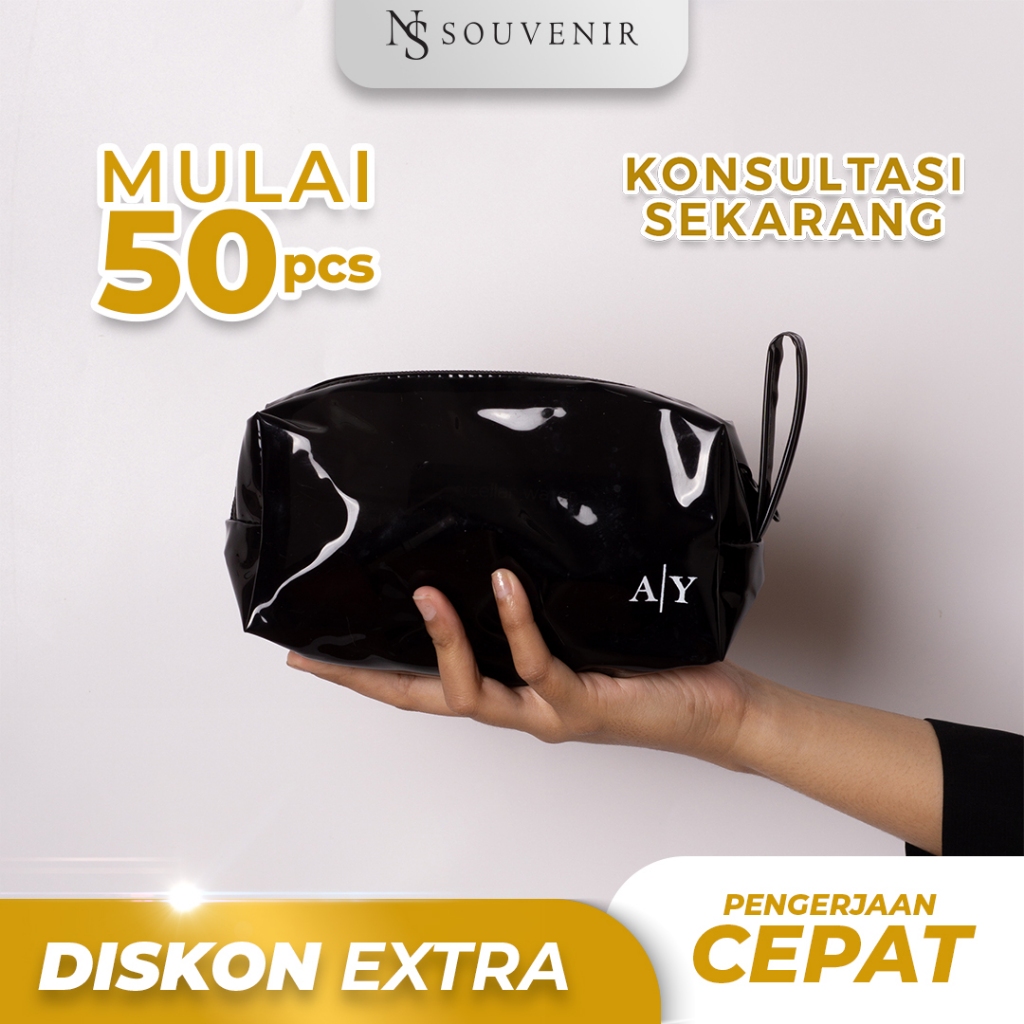 Dompet souvenir mika besar 18x9x7 souvenir pernikahan wedding custom unik murah pouch make up kosmet