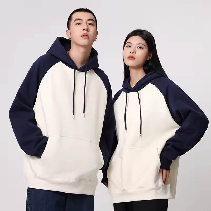 Hoodie Reglan Polos Mix Two Tone Harajuku Unisex Jaket Pria Wanita Tebal Gaya Koreanstyle S-6XL