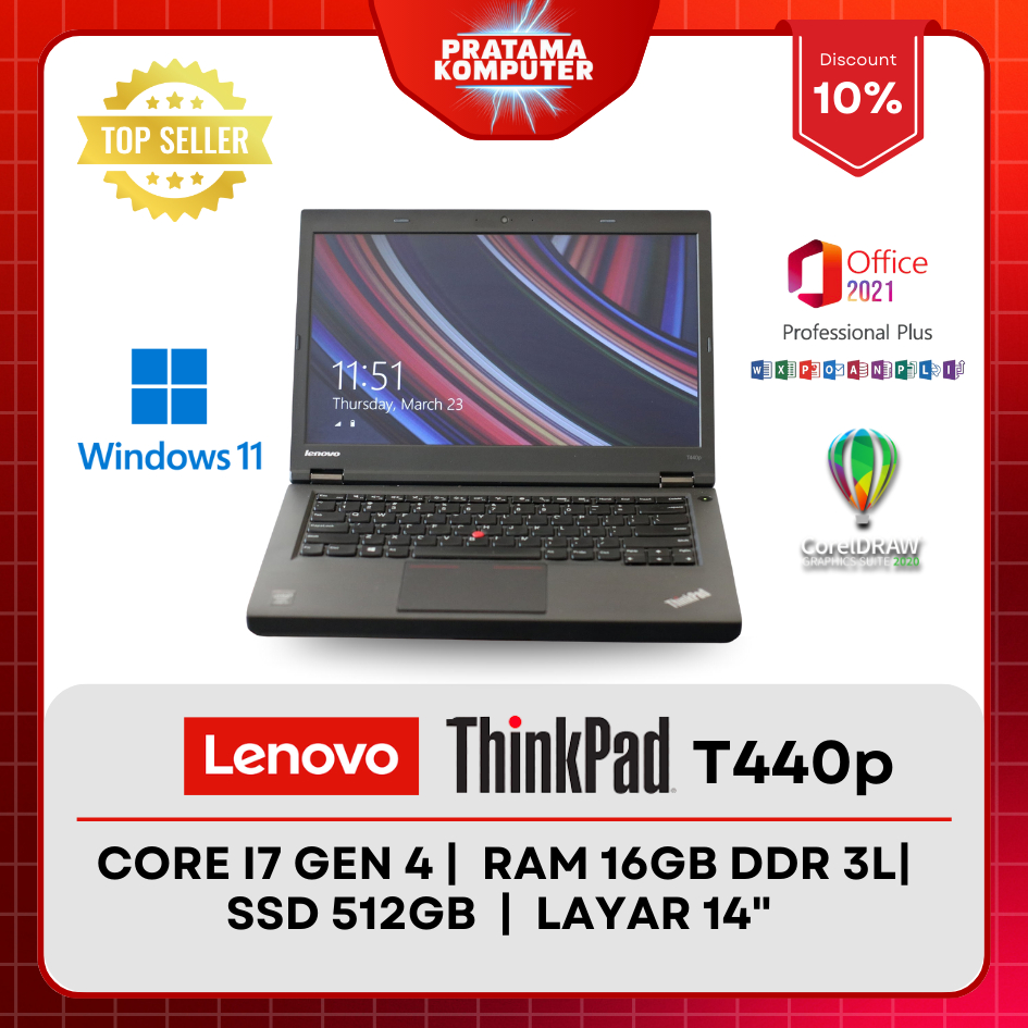 Laptop Lenovo Thinkpad T440p Core i7 Gen 4 RAM 8GB SSD 256GB