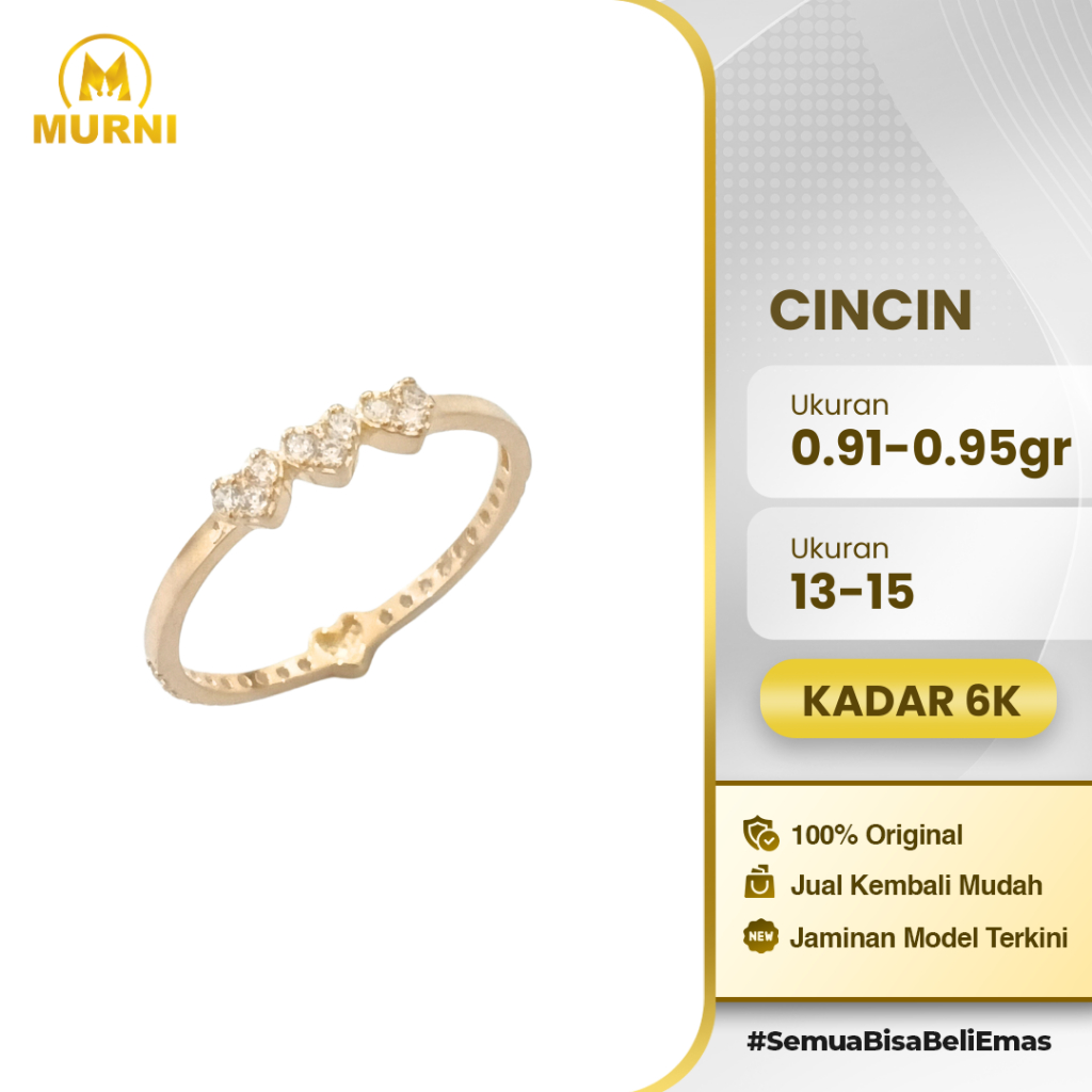 Cincin Triple Shine Heart 6K Murni Bekonang