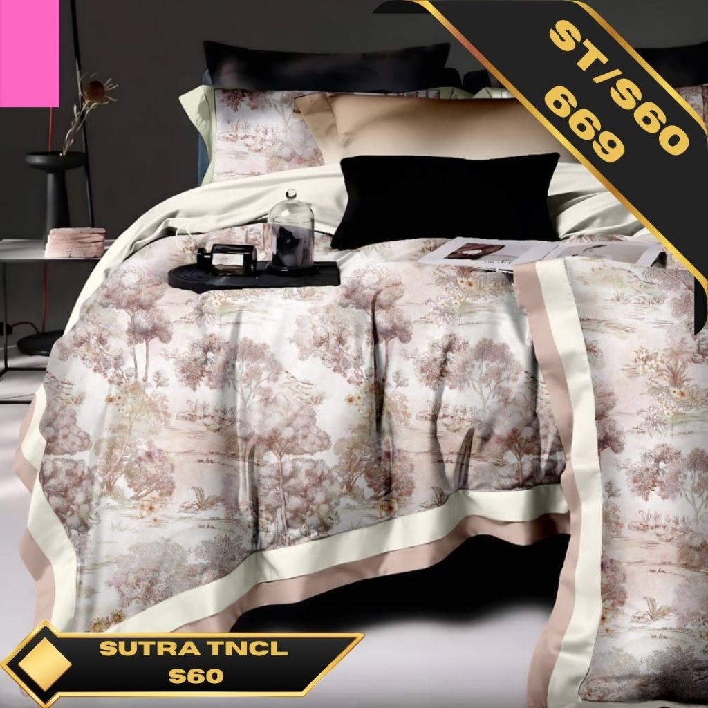 Sprei 200x200x40 dan bedcover 240x240 sutra organik 60s