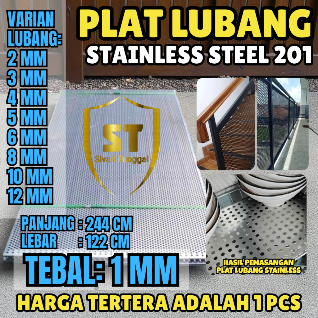 PLAT LUBANG 201 - 122CMX244CM - (1 MM) TEBAL PLAT - STAINLESS STEEL 201 - PLAT PERFORATED