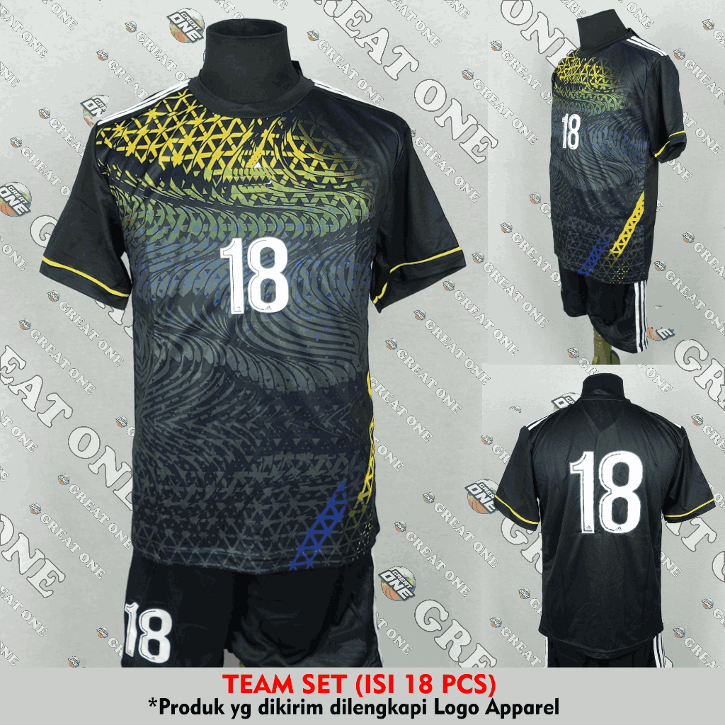 Setelan Baju Kaos Sepak Bola Tim Set Premium Dewasa (isi 18pcs) AD 281 Hitam