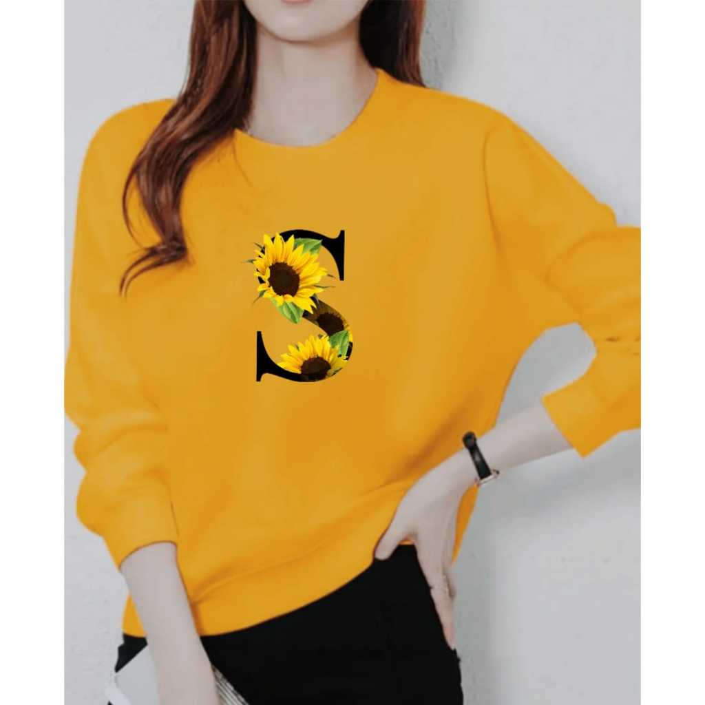 KAOS ATASAN WANITA LENGAN PANJANG DEWASA TRENDY MOTIF S BUNGA MATAHARI