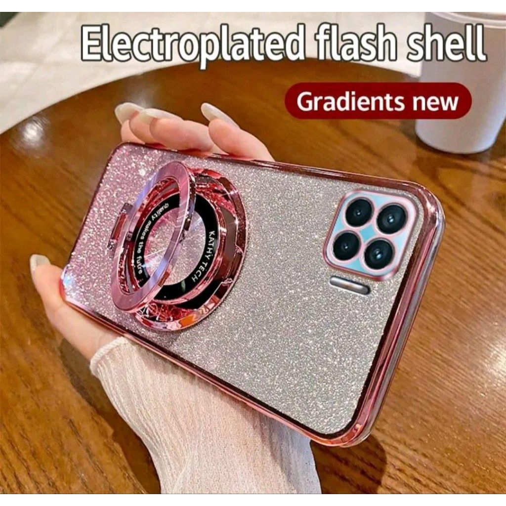 Casing Oppo Reno 4F Glitter Ring Magnetic Holder Premium