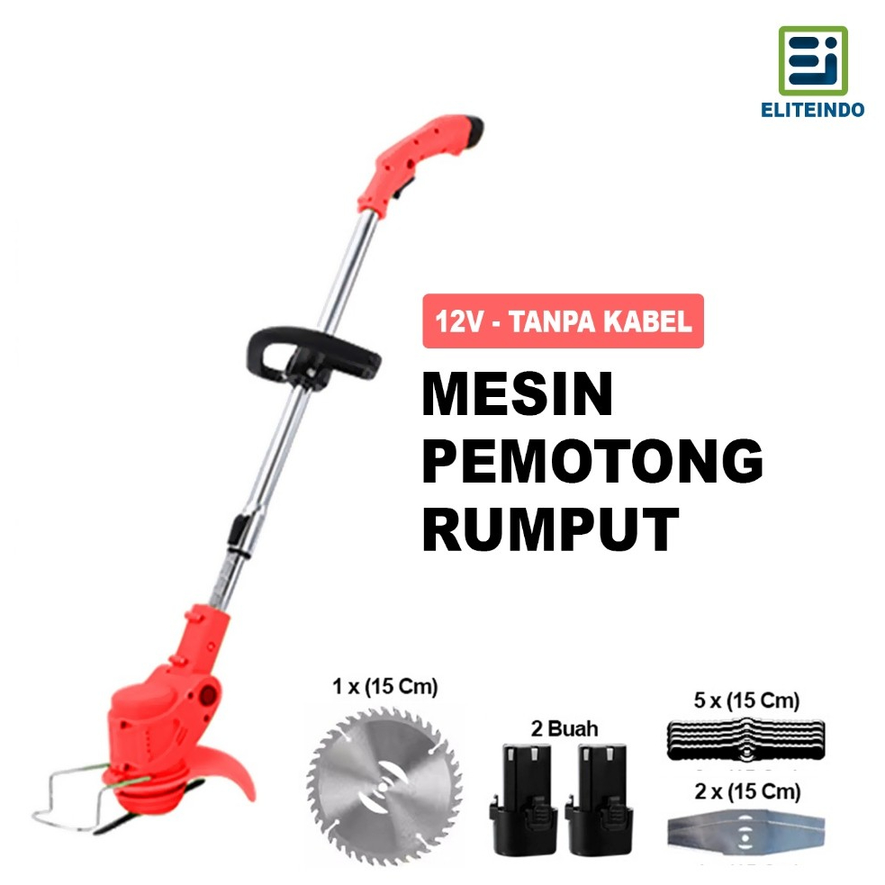 NEW ELITEINDO Mesin Potong Rumput 2 Baterai Alat Babat Pemangkas Tanaman Elektrik Listrik Gunting