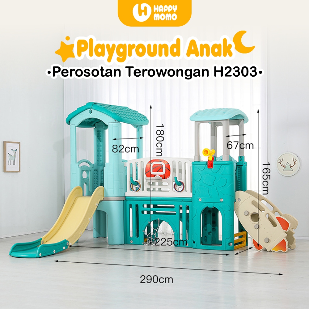 Playground Anak Happy Momo H2303 –Perosotan & Terowongan Roket, Mainan Rumah-Rumahan Indoor Outdoor