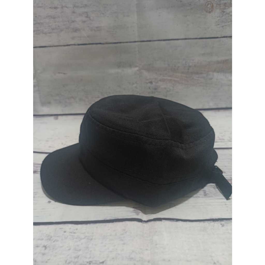 Topi Komando Pria Wanita Polos Polyester Warna Hitam