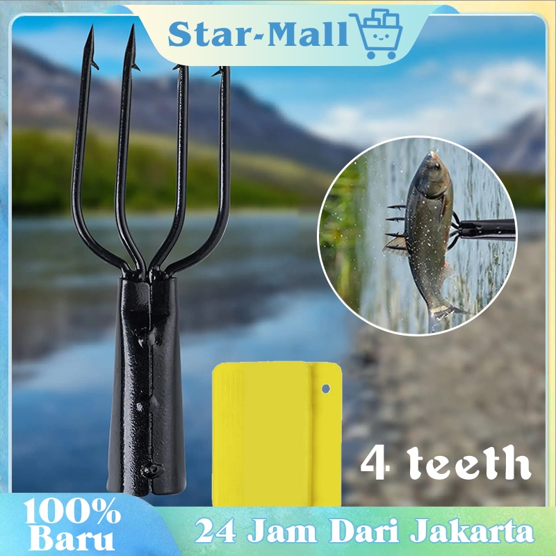 4 Gigi Tombak Ikan Tombak Pancing Ikan Serampang Ikan Dengan Penutup Pelindung Ikan Baja Mata Tombak