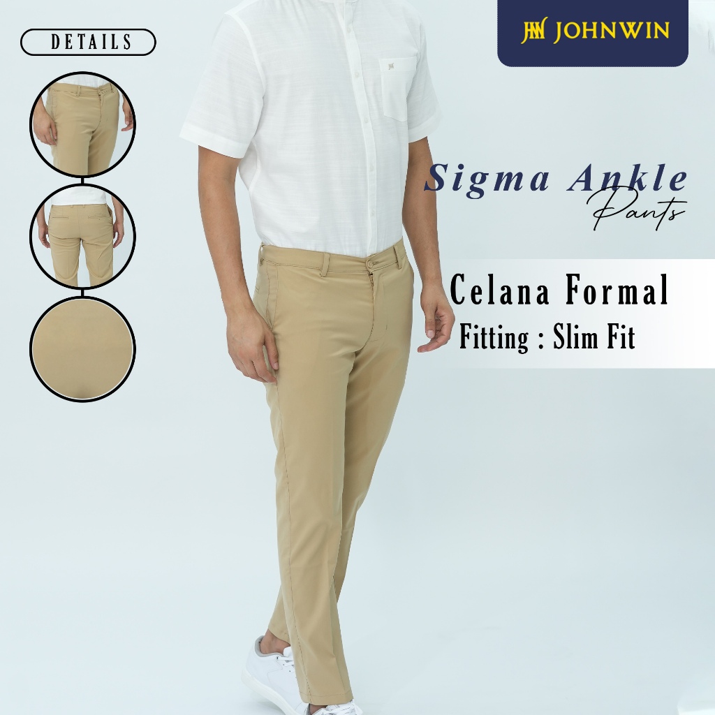 Johnwin - Celana Formal Sigma Ankle Pants - Celana Panjang Pria - Bahan Katun Polyester - Slim Fit -