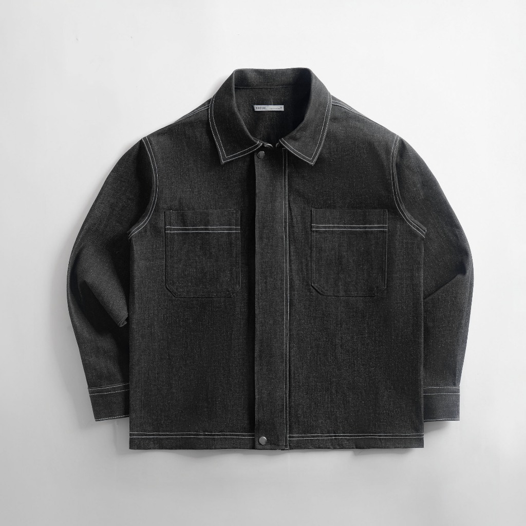 Kasual Black Hitam Work Denim Jaket