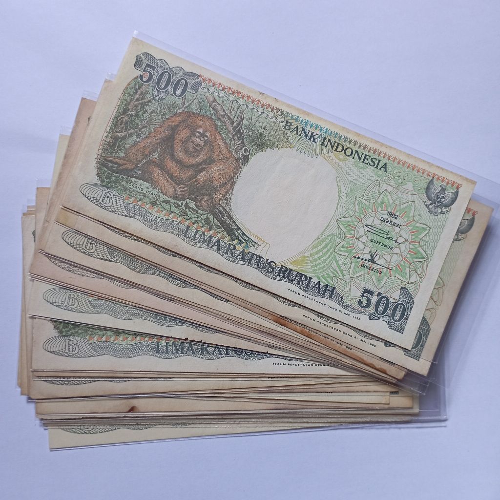 500 rupiah uang kertas orang utan tahun 1992 bagus asli