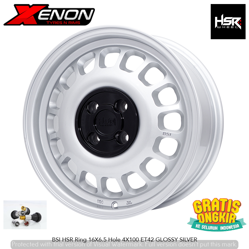 Velg Racing R16 HSR BSI Silver Model Kaleng Pcd 4x100 Ring 16 Buat Mobil Raize Yaris Jazz Vinfast Vf
