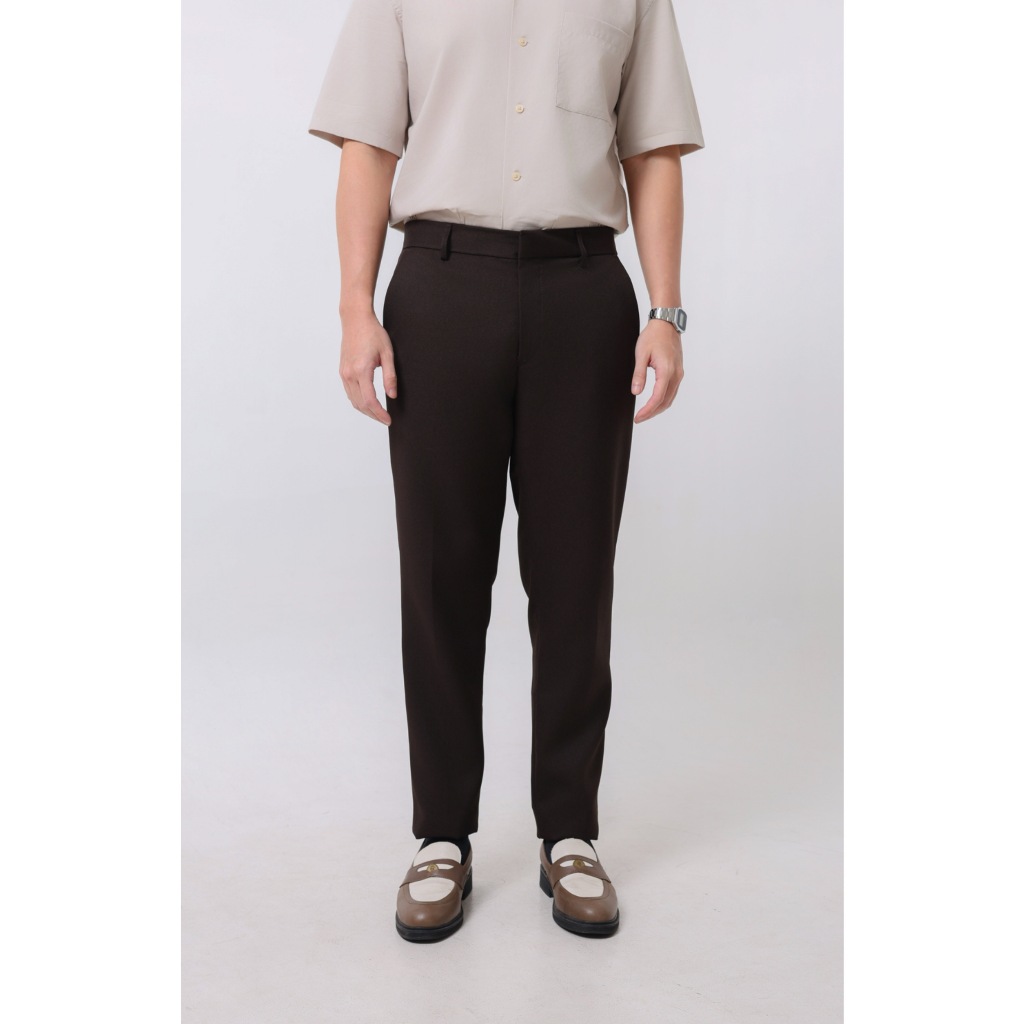 REY - Trousers Cokelat tua | Celana Bahan Formal Slim Fit Pria Kain Polyester Semi Wool