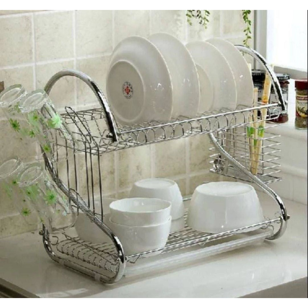 RAK PIRING STAINLESS 2 SUSUN JUMBO BESAR MURAH