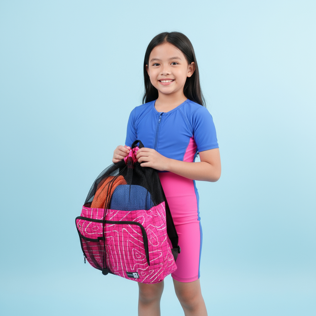 ATLAN Tas Sport Renang Jaring Motif Abstract Pink Line