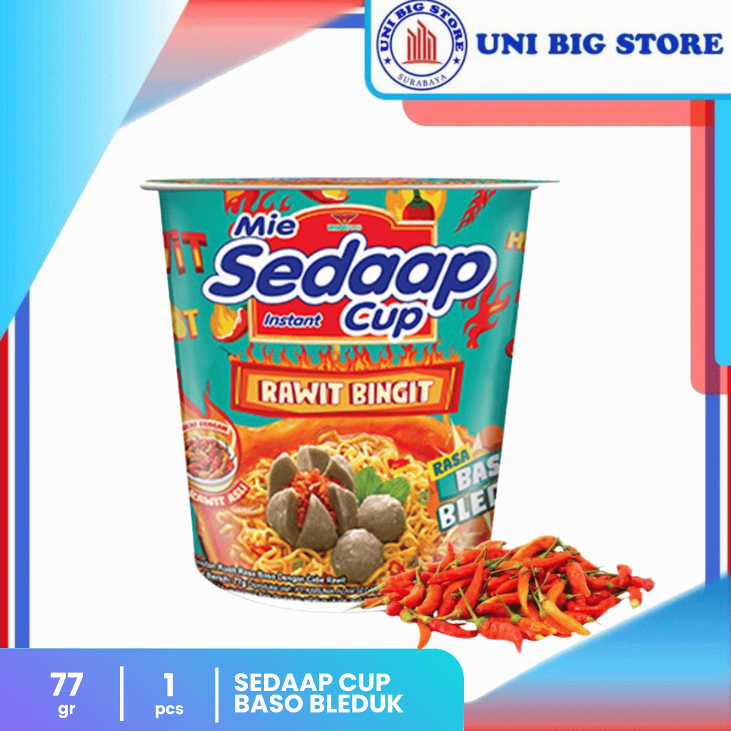 Mie Sedaap SEDAP CUP Rawit Bingit Baso Bleduk 77 gr Mi Bakso Noodles