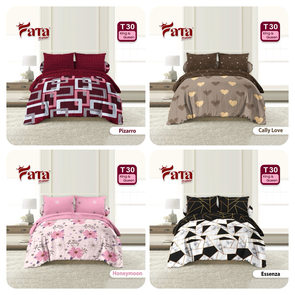 FATA - Bed Cover Set RUMBAI Ukuran King 180x200 / Queen 160x200 Motif Minimalis