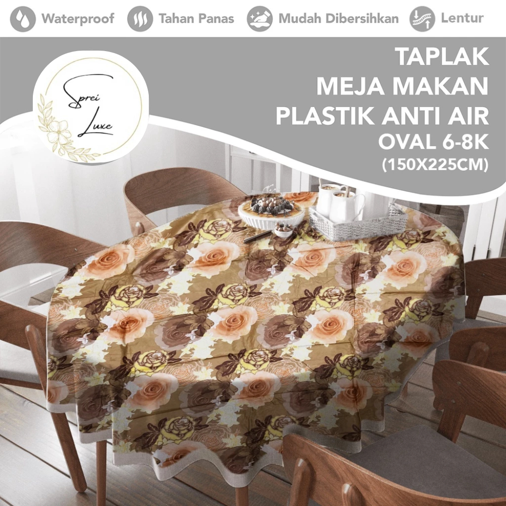 Taplak Meja Makan Plastik Anti Air Motif / Taplak Meja Makan Oval