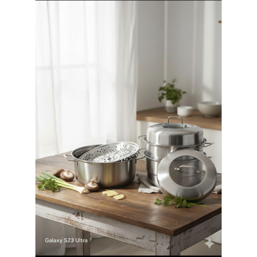 PANCI KUKUS ALASKA 3 SUSUN TINGKAT STAINLESS STEEL - STEAMER POT PENGUKUS MULTIFUNGSI - PANCI DANDAN